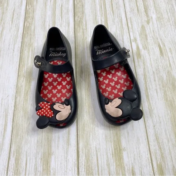 Mini Melissa Black Mickey &amp; Minnie Mouse Kissing Shoes