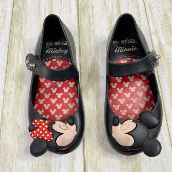 Mini Melissa Black Mickey &amp; Minnie Mouse Kissing Shoes