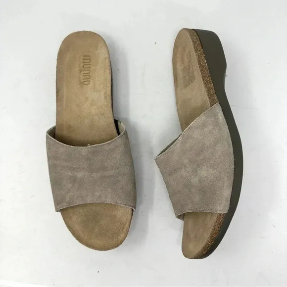 MUNRO Size 12 Beige Suede Laya Comfort Slides minimalist classic Neutral Sandal