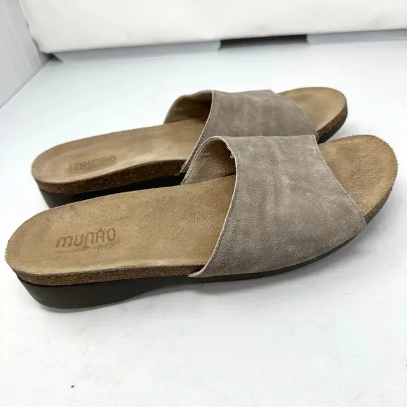 MUNRO Size 12 Beige Suede Laya Comfort Slides minimalist classic Neutral Sandal