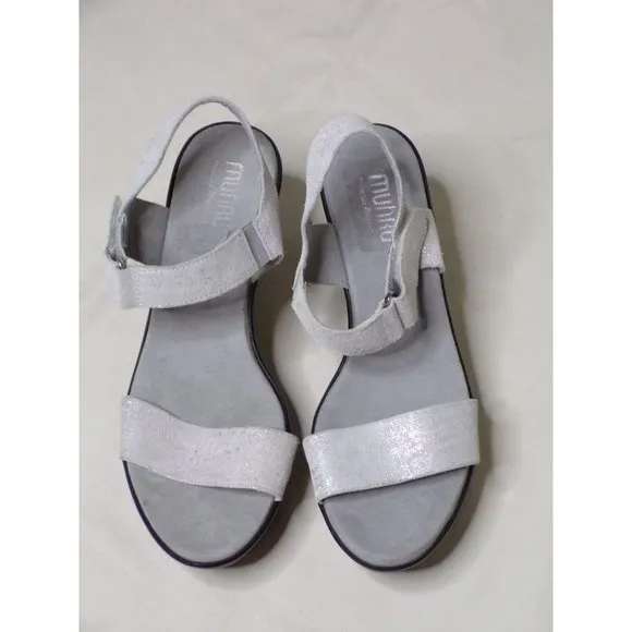 MUNRO Willa Nubuck Comfort Sandals Shoes White Metallic Silver 9.5 NEW