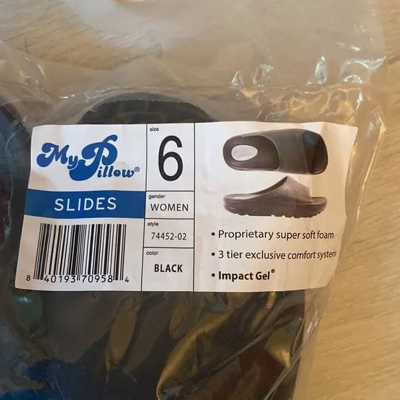My Pillow Women's Slide Sandals Black Size 6 NWT in packaging
