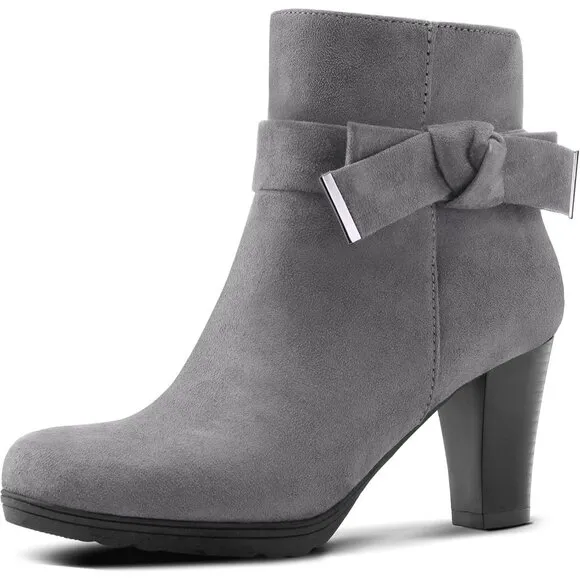 mysoft Women's Booties with Heel, Chunky Stacked Zipper Ankle Boots for Ladies