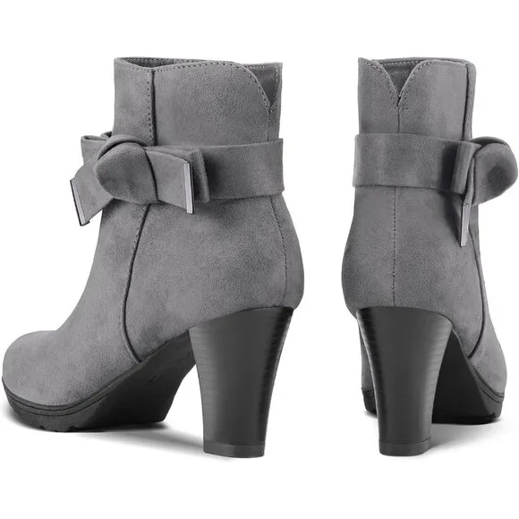 mysoft Women's Booties with Heel, Chunky Stacked Zipper Ankle Boots for Ladies