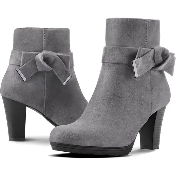 mysoft Women's Booties with Heel, Chunky Stacked Zipper Ankle Boots for Ladies