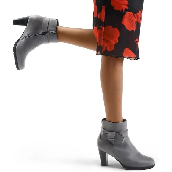 mysoft Women's Booties with Heel, Chunky Stacked Zipper Ankle Boots for Ladies