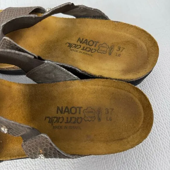 Naot Ashley Jewel Sandals Womens Size 6 Comfort Snake Print Platform Wedge 37 EU