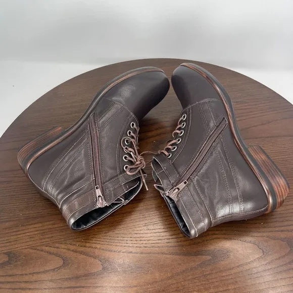 Naot Kona Ankle Boot Womens 38 / 7 Brown Leather Comfort Side Zip Lace up Buckle