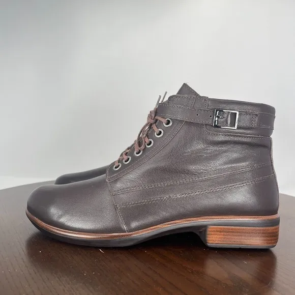Naot Kona Ankle Boot Womens 38 / 7 Brown Leather Comfort Side Zip Lace up Buckle