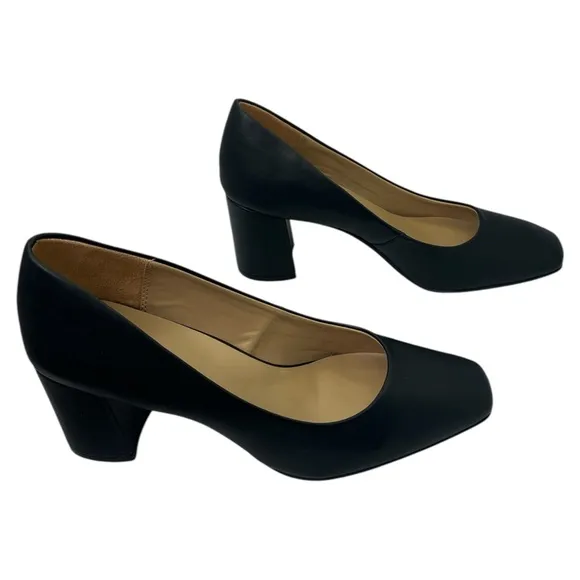 Naturalizer Womens Gray Karina Toe Block Heel Slip-On Leather Pumps Shoes, 10 W