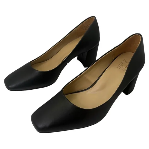 Naturalizer Womens Gray Karina Toe Block Heel Slip-On Leather Pumps Shoes, 10 W