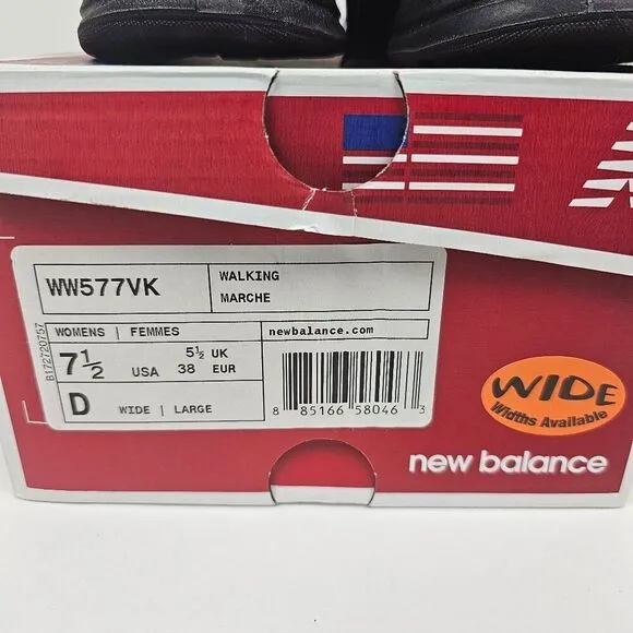 New Balance 577 Walking Tennis Shoes DSL-2 Black Women Size 7 1/2 D Wide NIB