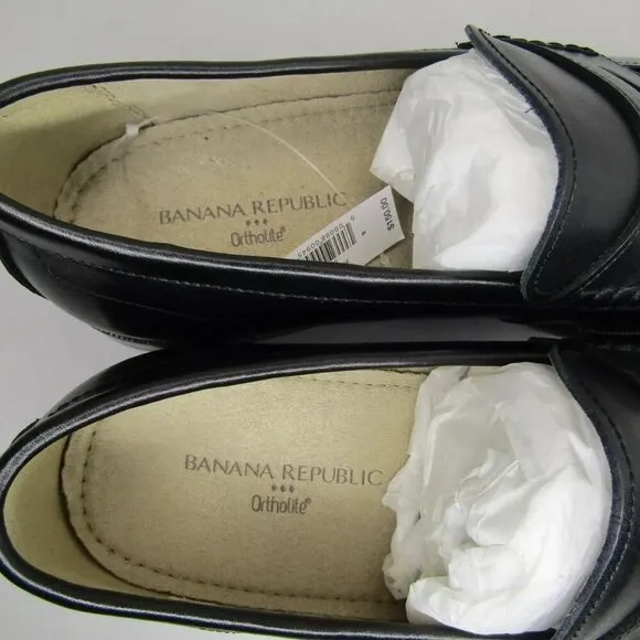 NEW BANANA REPUBLIC Mens Classic Penny Loafers Dress Shoes Black Leather Size 9