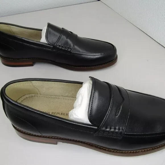NEW BANANA REPUBLIC Mens Classic Penny Loafers Dress Shoes Black Leather Size 9