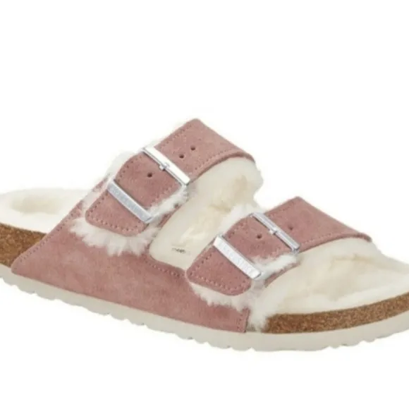 NEW Birkenstock Pink Suede Arizona Fur lined Size EU 41