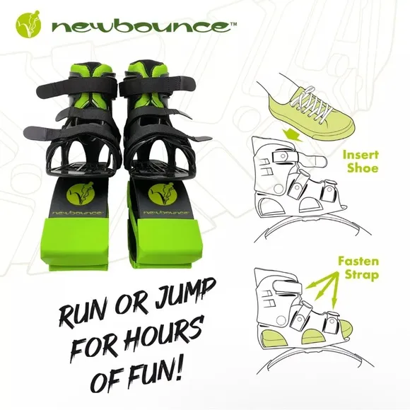 New Bounce Kangaroo Jumping Shoes For Kids Black/Green Shoe Sizes 3-6 Ages 5 