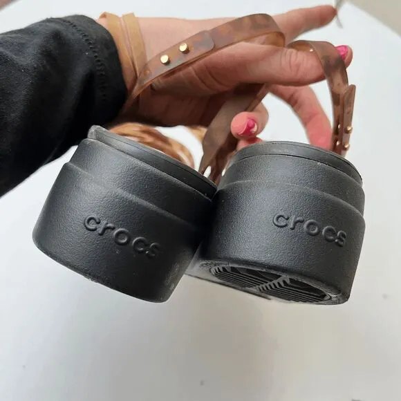 NEW! Crocs Brooklyn Tortoise Strappy Low Sandals SZ 9 Mocha / Black