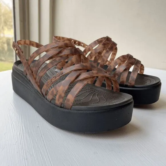 NEW! Crocs Brooklyn Tortoise Strappy Low Sandals SZ 9 Mocha / Black