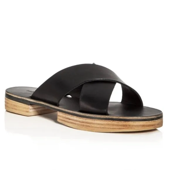 New Freda Salvador Black Criss Cross Women's Flatform Sandals size 8.5 wood sole