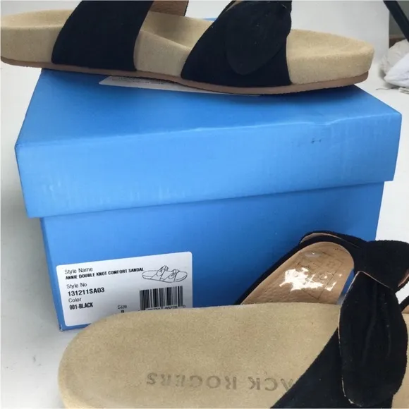 New Jack Rogers Annie Double Knot Black Suede Comfort Slide Sandals Size 8
