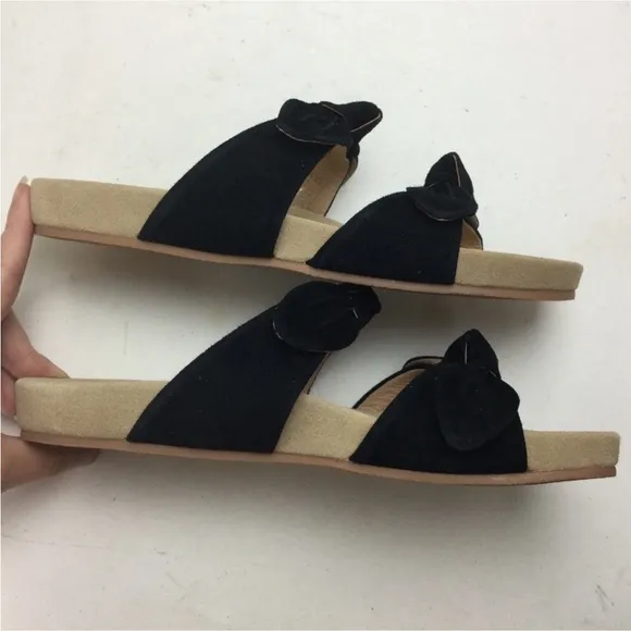 New Jack Rogers Annie Double Knot Black Suede Comfort Slide Sandals Size 8
