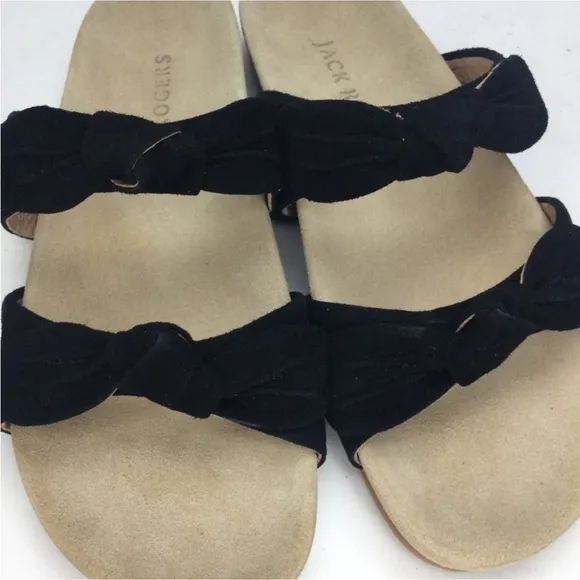 New Jack Rogers Annie Double Knot Black Suede Comfort Slide Sandals Size 8