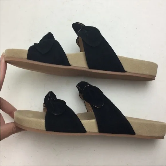 New Jack Rogers Annie Double Knot Black Suede Comfort Slide Sandals Size 8