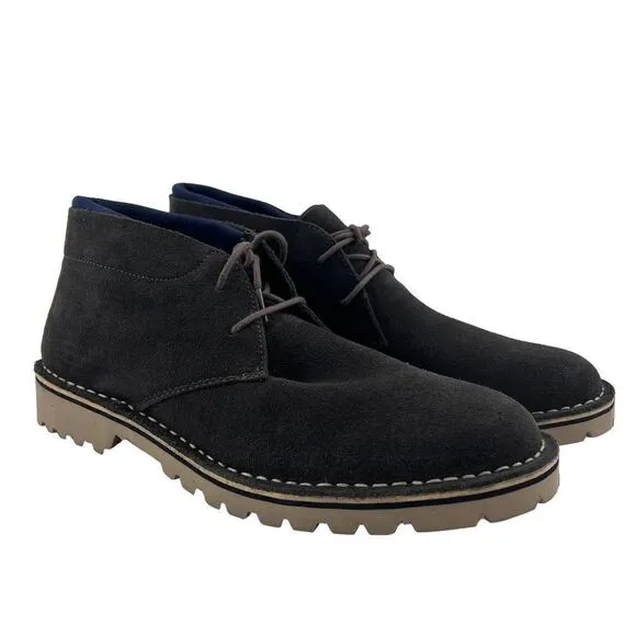 New Kenneth Cole Reaction Men Leather Chukka Boots Dark Grey Shoes 12 US / EU 46