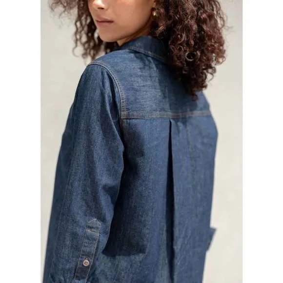 NEW MERSEA scottie chambray dress in rinsed chambray