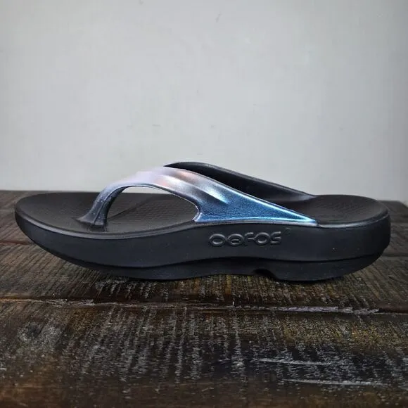 NEW Oofos Oolala Luxe Womens Size 6 Recovery Slip-On Flip Flop Sandal Frost Blue