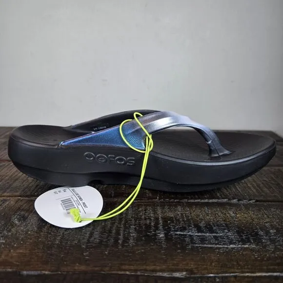 NEW Oofos Oolala Luxe Womens Size 6 Recovery Slip-On Flip Flop Sandal Frost Blue