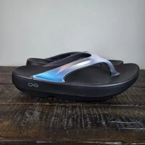 NEW Oofos Oolala Luxe Womens Size 6 Recovery Slip-On Flip Flop Sandal Frost Blue