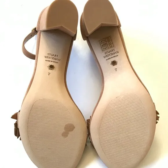 NEW Stuart Weitzman Nearly Nude Floral Sandals Womens 7 Beige Suede Open Toe NIB