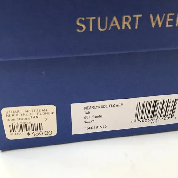 NEW Stuart Weitzman Nearly Nude Floral Sandals Womens 7 Beige Suede Open Toe NIB