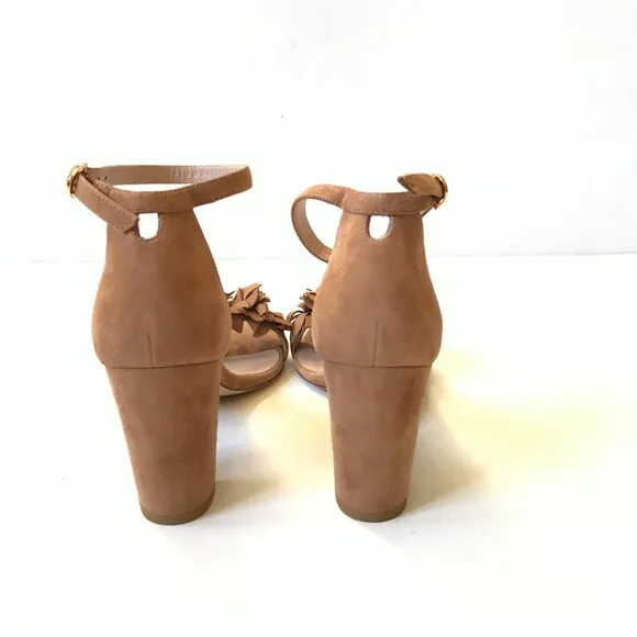 NEW Stuart Weitzman Nearly Nude Floral Sandals Womens 7 Beige Suede Open Toe NIB
