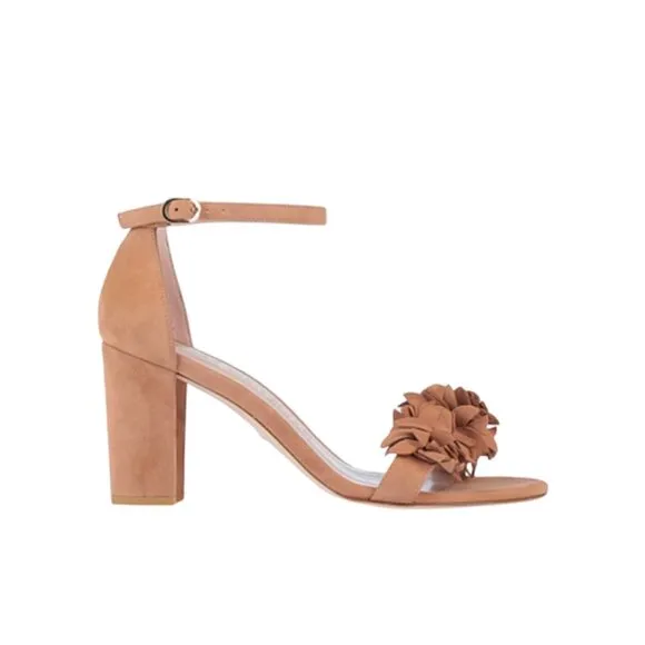 NEW Stuart Weitzman Nearly Nude Floral Sandals Womens 7 Beige Suede Open Toe NIB