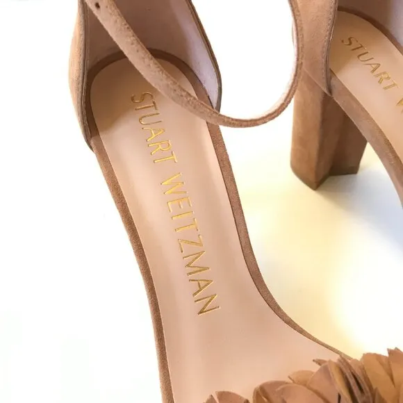 NEW Stuart Weitzman Nearly Nude Floral Sandals Womens 7 Beige Suede Open Toe NIB