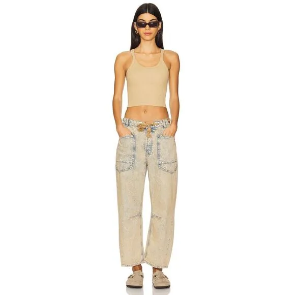 New We The Free Moxie Low Slung Pull On Barrel Wide Leg Cowboy  Sz 28