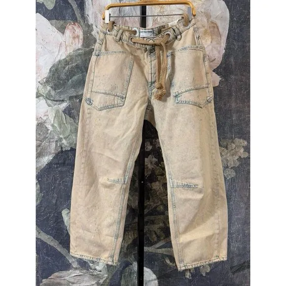 New We The Free Moxie Low Slung Pull On Barrel Wide Leg Cowboy  Sz 28