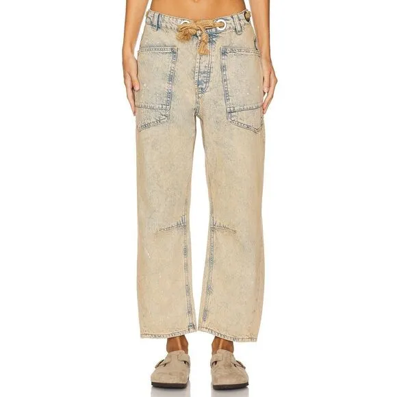 New We The Free Moxie Low Slung Pull On Barrel Wide Leg Cowboy  Sz 28