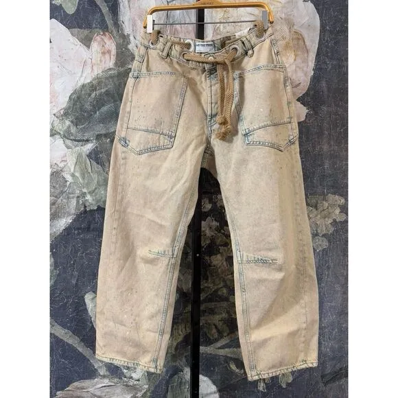 New We The Free Moxie Low Slung Pull On Barrel Wide Leg Cowboy  Sz 28