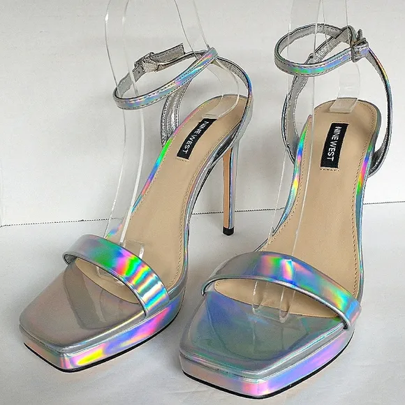 New w/o Box Nine West Zadie Square Toe Iridescent Ankle-Strap Dress Sandal