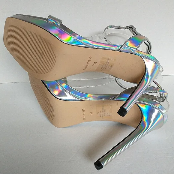 New w/o Box Nine West Zadie Square Toe Iridescent Ankle-Strap Dress Sandal