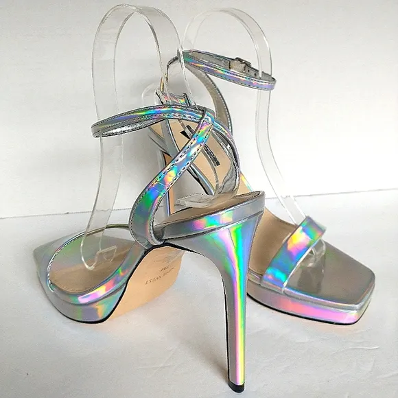 New w/o Box Nine West Zadie Square Toe Iridescent Ankle-Strap Dress Sandal
