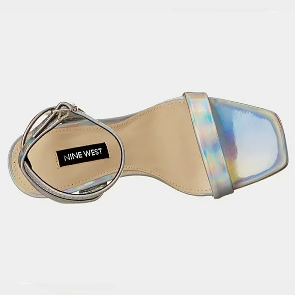 New w/o Box Nine West Zadie Square Toe Iridescent Ankle-Strap Dress Sandal