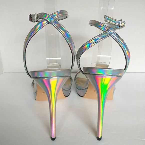 New w/o Box Nine West Zadie Square Toe Iridescent Ankle-Strap Dress Sandal