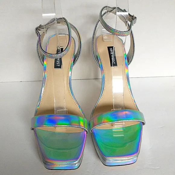 New w/o Box Nine West Zadie Square Toe Iridescent Ankle-Strap Dress Sandal