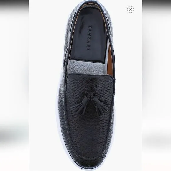 New Zanzara Somers Tassel Loafer (Men) hand-finished leather black 9.5 tassels