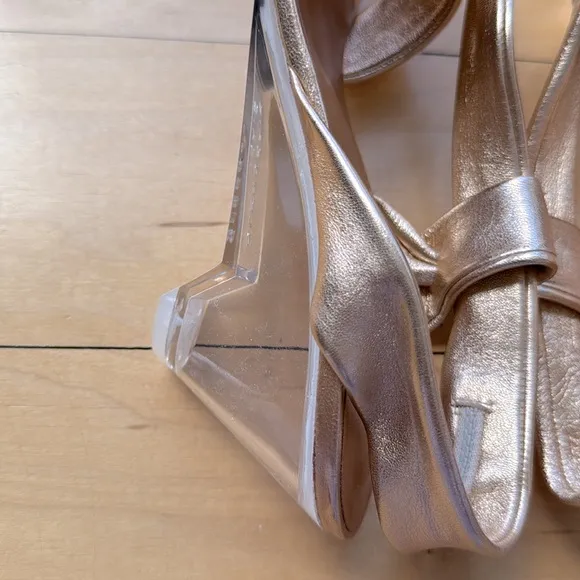 nib CLERGERIE PARIS Translucent Wedge Heel Sandals in Rose Gold – size 7.5