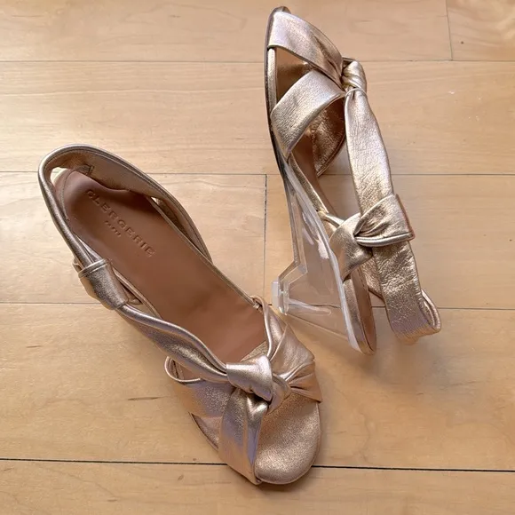 nib CLERGERIE PARIS Translucent Wedge Heel Sandals in Rose Gold – size 7.5